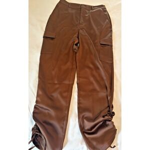 NICOLE MILLER NY Sz 6 Ruched Cargo Pants Satin Brown Hip Hop